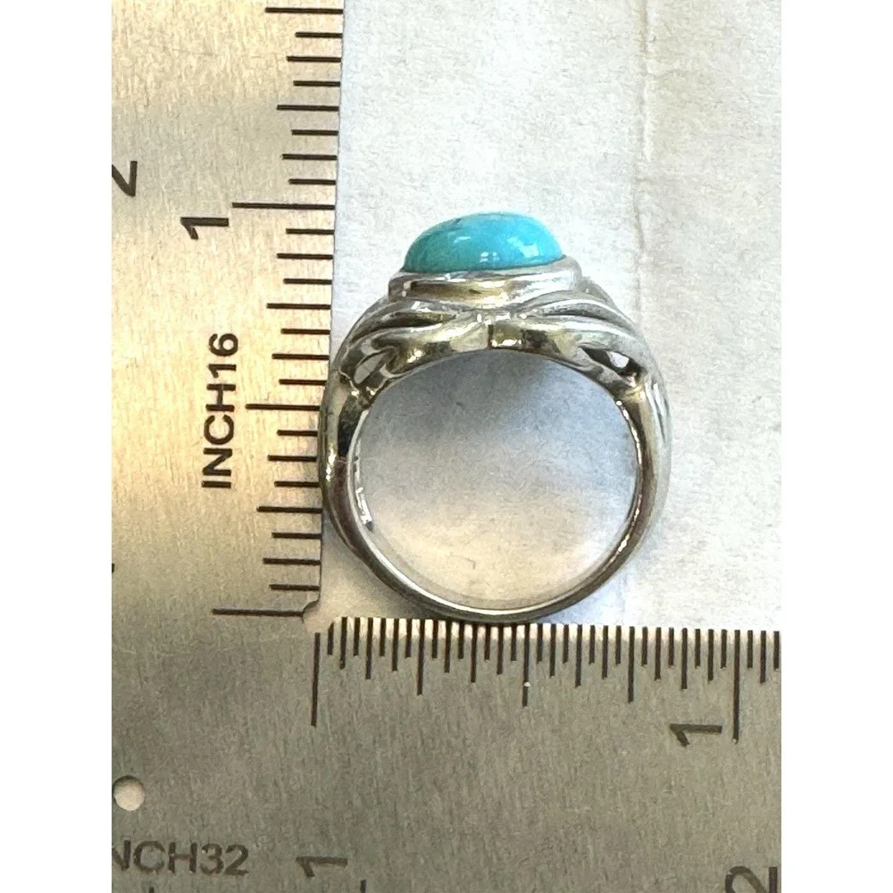 BBJ 925 Sterling Silver Turquoise Ring Size 5.75 Southwestern Bypass Cabochon